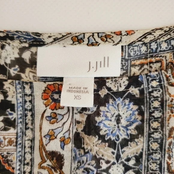 1037 * J. Jill Patchwork Print Blouse Cream Brown Size XS - Picture 4 of 8